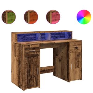 vidaXL Psac&iacute; stůl s LED světly old wood 120x55x91 cm kompozitn&iacute; dřevo