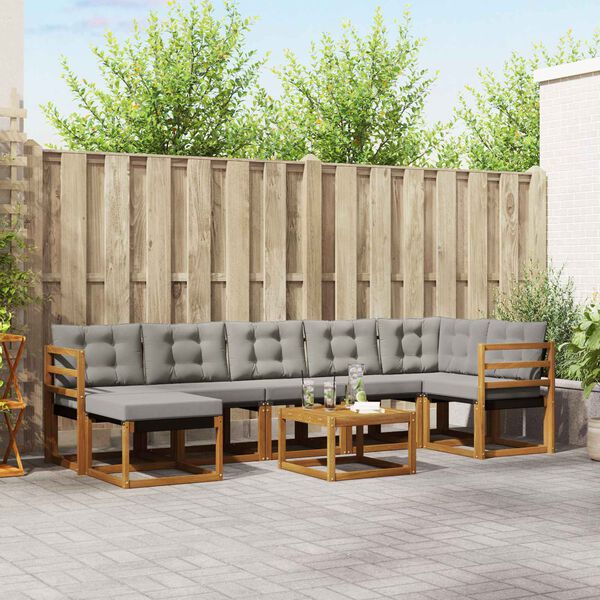 vidaXL Venkovn&iacute; pohovkov&aacute; souprava 8 pcs Př&iacute;rodn&iacute; a světle &scaron;ed&aacute;