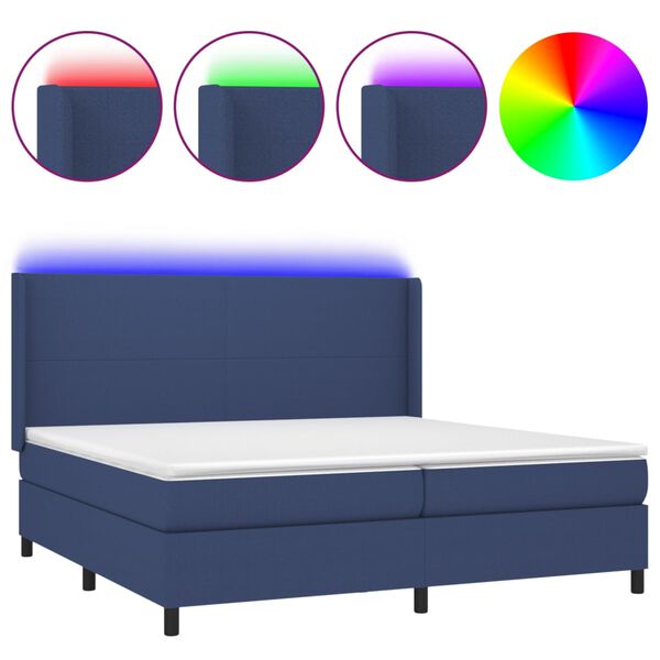 vidaXL Box spring postel s matrac&iacute; a LED modr&aacute; 200x200 cm textil