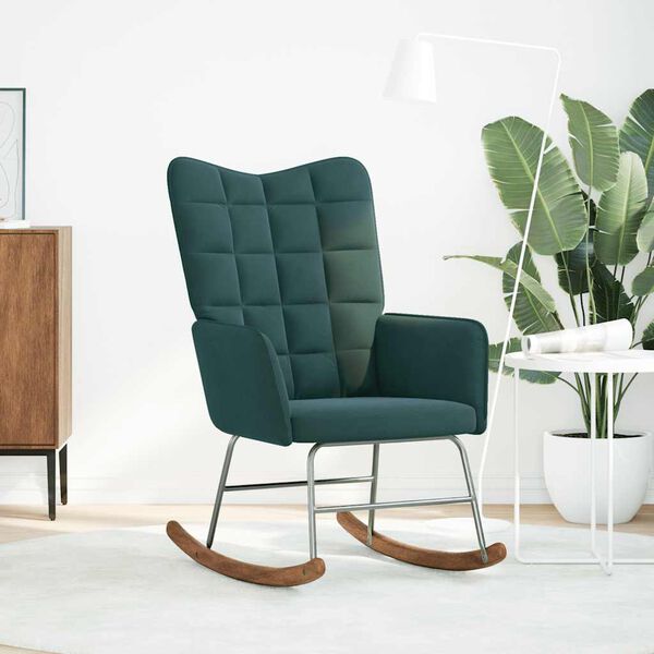 vidaXL Houpací židle tmavě zelená samet