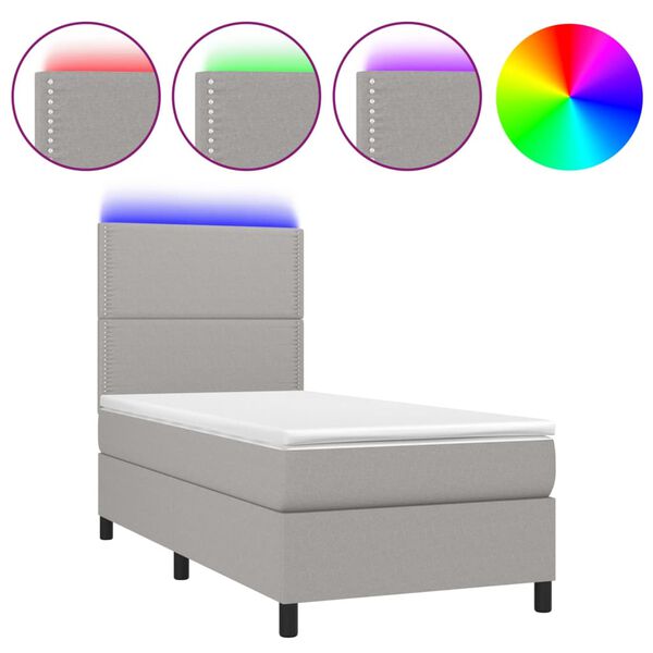vidaXL Box spring postel s matrac&iacute; a LED světle &scaron;ed&aacute; 100x200 cm textil