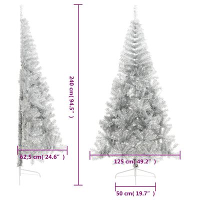 vidaXL Umělý poloviční vánoční stromek se stojanem stříbrný 240 cm PET