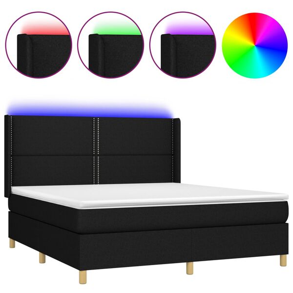 vidaXL Box spring postel s matrac&iacute; a LED čern&aacute; 180x200 cm textil