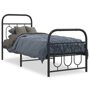 vidaXL Kovov&yacute; r&aacute;m postele s hlavov&yacute;m a nožn&iacute;m čelem čern&yacute; 75 x 190 cm