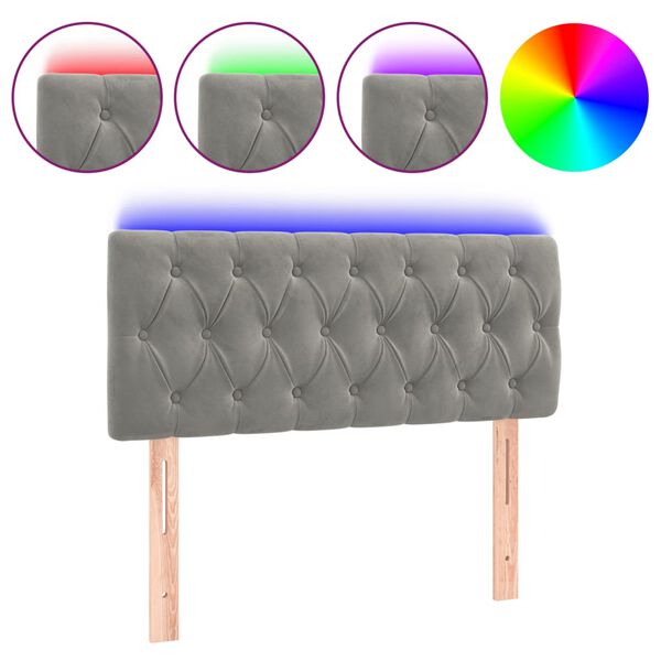 vidaXL Čelo postele s LED světle šedé 100 x 7 x 78/88 cm samet