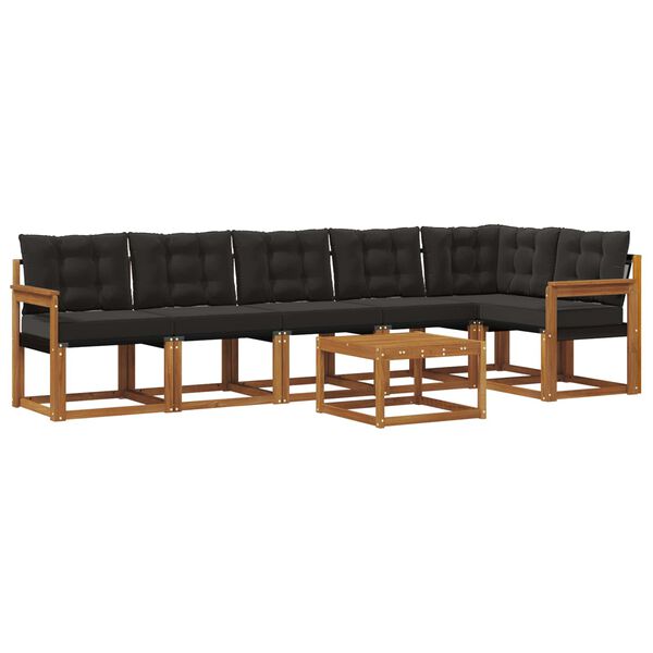 vidaXL Venkovn&iacute; pohovkov&aacute; souprava s pol&scaron;t&aacute;řem 7 pcs Přirozen&aacute; a čern&aacute;