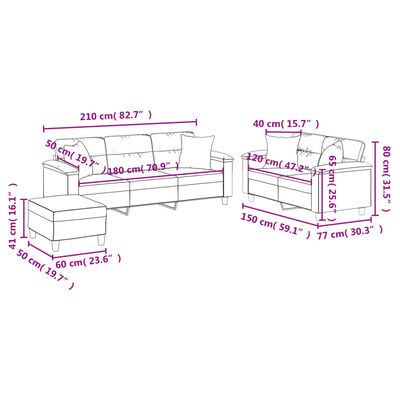 vidaXL 3dílná sedací souprava s polštáři světle šedá mikrovlákno