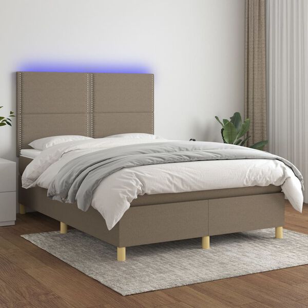 vidaXL Box spring postel s matrac&iacute; a LED taupe 140x190 cm textil