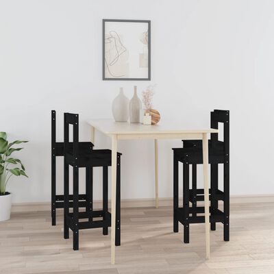 vidaXL Barové židle 4 ks černé masivní borové dřevo