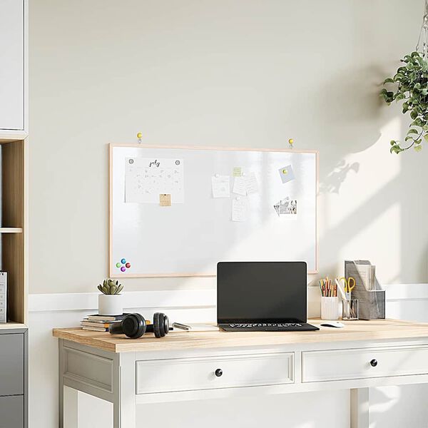 vidaXL Magnetick&aacute; b&iacute;l&aacute; tabule s r&aacute;mem z masivn&iacute;ho borovicov&eacute;ho dřeva 100 x 55 cm