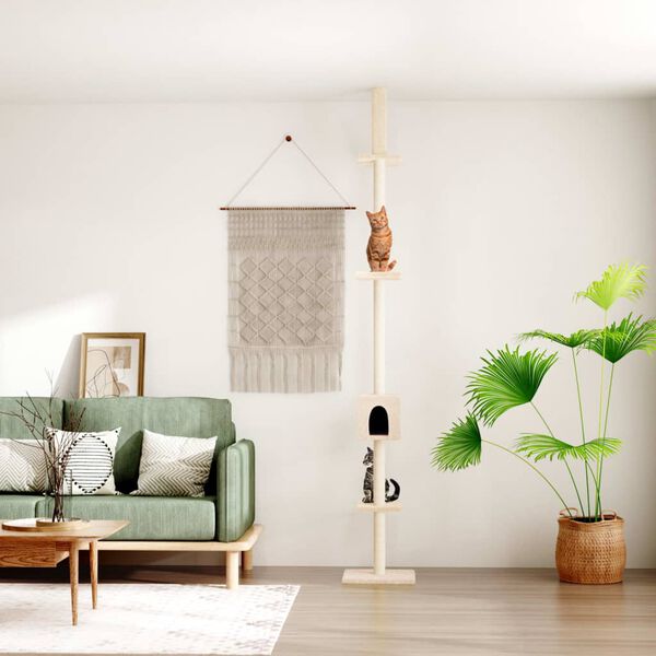 vidaXL Kočič&iacute; strom ke stropu kr&eacute;mov&yacute; 250,5&ndash;276,5 cm