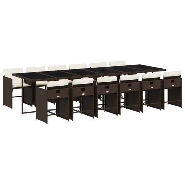 vidaXL 13d&iacute;ln&yacute; zahradn&iacute; j&iacute;deln&iacute; set s podu&scaron;kami hněd&yacute; polyratan