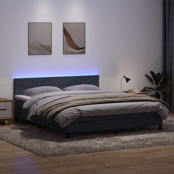 vidaXL Box spring postel s matrac&iacute; a LED tmavě &scaron;ed&aacute; 180x210 cm samet
