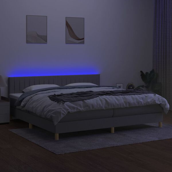 vidaXL Box spring postel s matrac&iacute; a LED světle &scaron;ed&aacute; 200x200 cm textil
