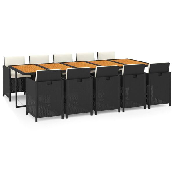 vidaXL 11d&iacute;ln&yacute; zahradn&iacute; j&iacute;deln&iacute; set s podu&scaron;kami polyratan čern&yacute;