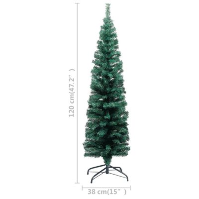 vidaXL Úzký umělý vánoční stromek s LED a stojanem zelený 120 cm PVC