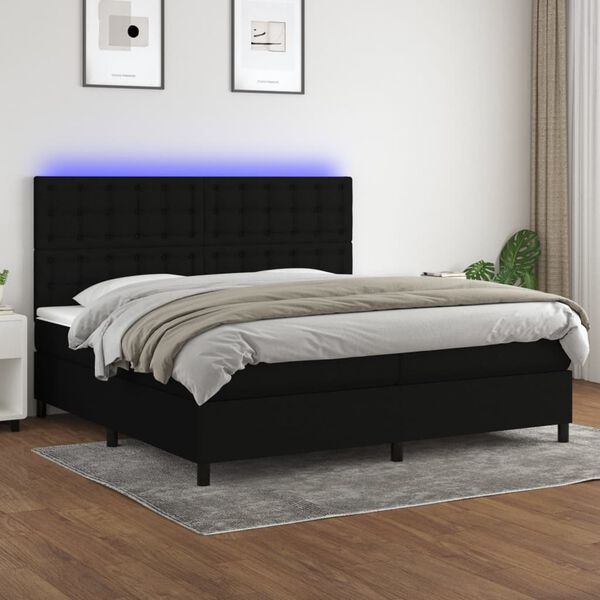 vidaXL Box spring postel s matrac&iacute; a LED čern&aacute; 200x200 cm textil