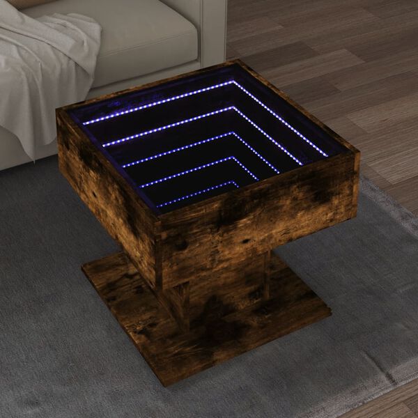 vidaXL Konferenční stolek s LED kouřový dub 50 x 50 x 45 cm kompozit