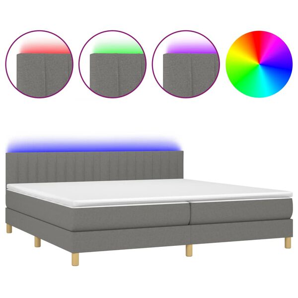 vidaXL Box spring postel s matrac&iacute; a LED tmavě &scaron;ed&aacute; 200x200 cm textil