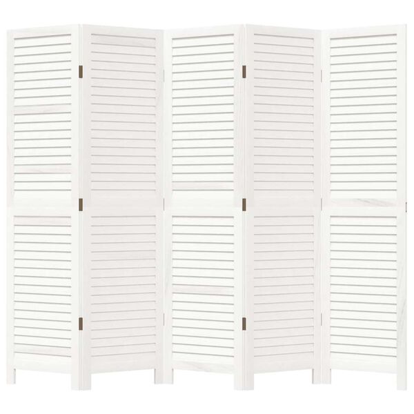 vidaXL Parav&aacute;n 5d&iacute;ln&yacute; b&iacute;l&yacute; masivn&iacute; dřevo pavlovnie