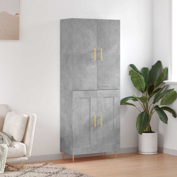 vidaXL Skř&iacute;ň highboard betonově &scaron;ed&aacute; 69,5x34x180 cm kompozitn&iacute; dřevo