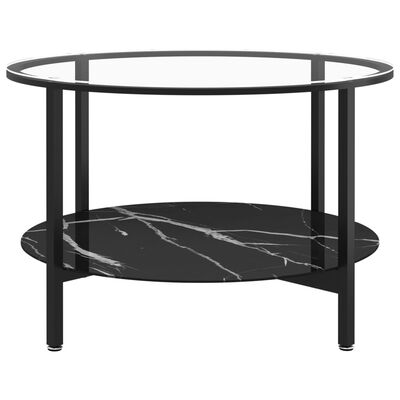 vidaXL Čajový stolek černý a černý mramor 70 cm tvrzené sklo