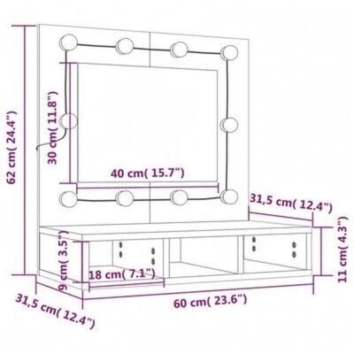vidaXL Zrcadlová skříňka s LED dub sonoma 60 x 31,5 x 62 cm