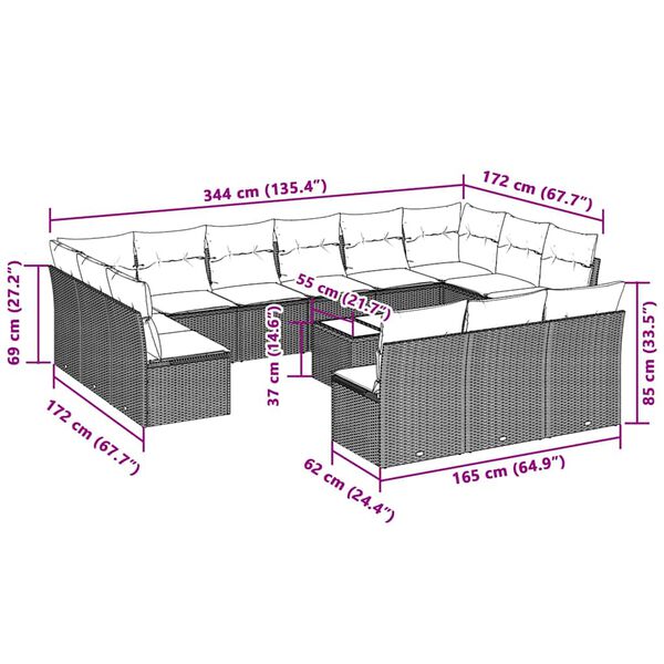 vidaXL 14d&iacute;ln&aacute; zahradn&iacute; sedac&iacute; souprava podu&scaron;ky světle &scaron;ed&aacute; polyratan