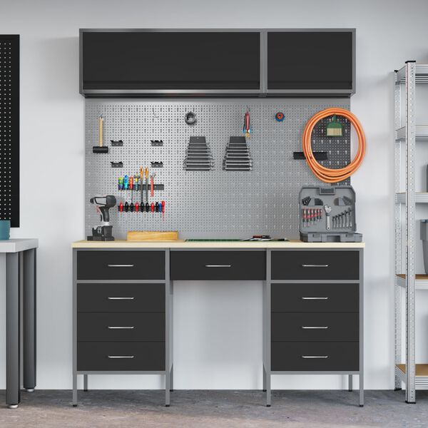 vidaXL Pracovn&iacute; skř&iacute;ň se z&aacute;suvkou 8 pcs Čern&aacute; 150 x 55 x 200 cm