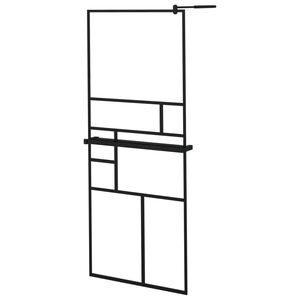 vidaXL Z&aacute;stěna do průchoz&iacute; sprchy s polic&iacute; čern&aacute; 80x195 cm ESG/hlin&iacute;k