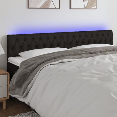 vidaXL Čelo postele s LED černé 180 x 7 x 78/88 cm textil