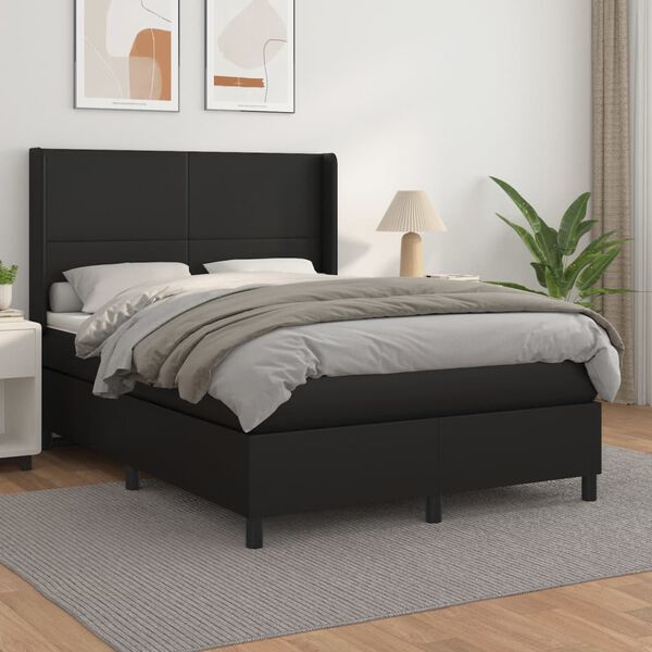 vidaXL Box spring postel s matrac&iacute; čern&aacute; 140x200 cm uměl&aacute; kůže
