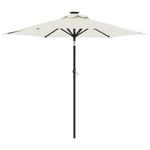 vidaXL Zahradn&iacute; slunečn&iacute;k s LED a ocelovou tyč&iacute; b&iacute;l&yacute; 225x225x212 cm