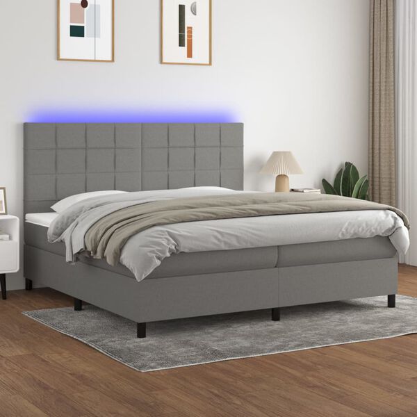 vidaXL Box spring postel s matrac&iacute; a LED tmavě &scaron;ed&aacute; 200x200 cm textil