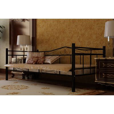 vidaXL Denní postel s matrací černá kov 90 x 200 cm