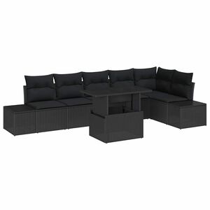 vidaXL Sada zahradn&iacute;ch pohovek s pol&scaron;t&aacute;řem s &uacute;loži&scaron;těm 7 pcs Čern&aacute;
