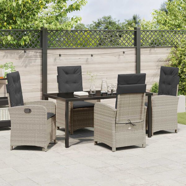 vidaXL Zahradn&iacute; j&iacute;deln&iacute; souprava 5 pcs Světle &scaron;ed&aacute; polyratan