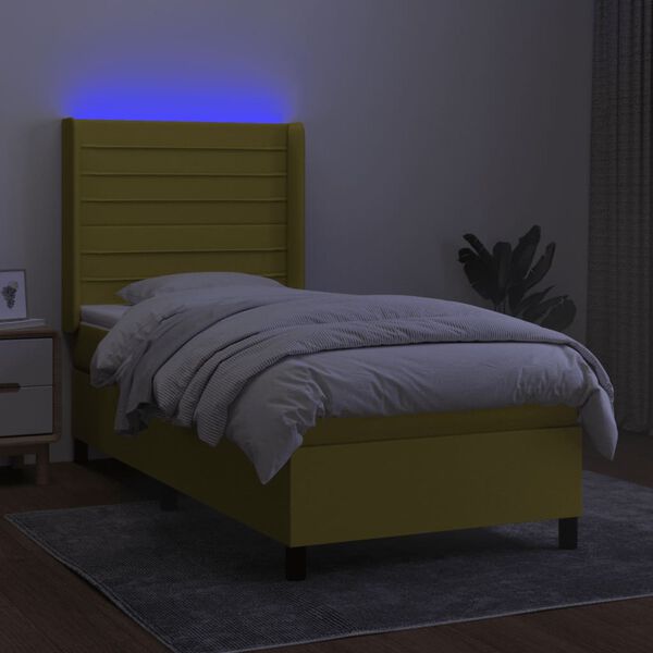 vidaXL Box spring postel s matrac&iacute; a LED zelen&aacute; 80 x 200 cm textil