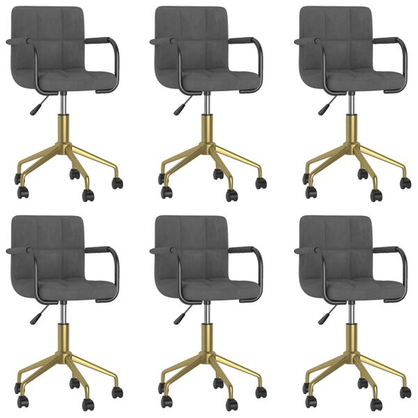 vidaXL Otočn&eacute; j&iacute;deln&iacute; židle 6 ks tmavě &scaron;ed&eacute; samet