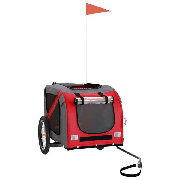 vidaXL Vozík za kolo pro psa červený a šedý oxfordská tkanina/železo