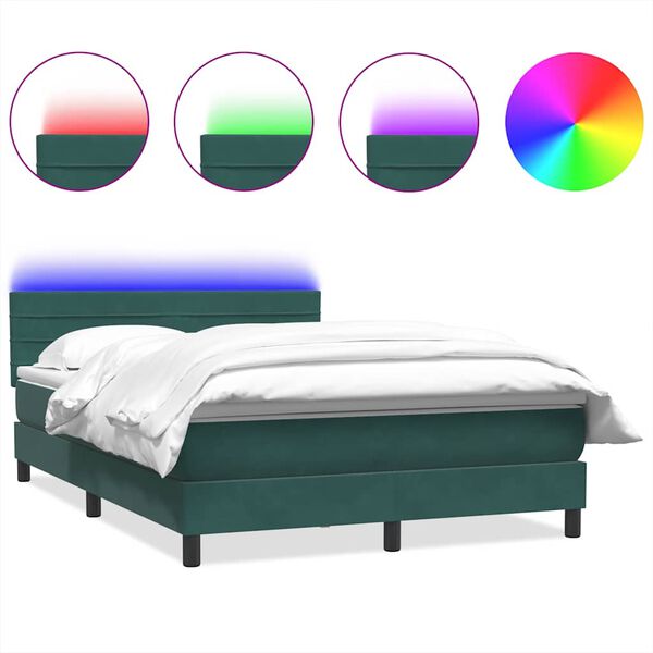 vidaXL Box spring postel s matrac&iacute; a LED tmavě zelen&aacute; 160x220 cm samet