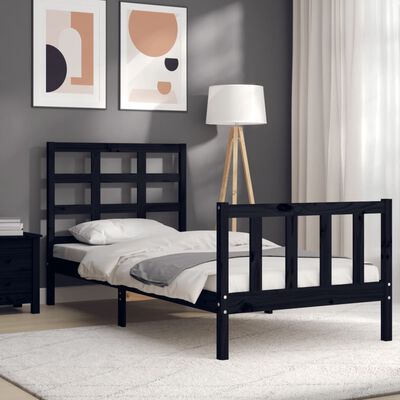 vidaXL Rám postele s čelem černý 90 x 190 cm masivní dřevo
