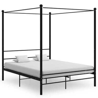 vidaXL Rám postele s nebesy černý kovový 160 x 200 cm