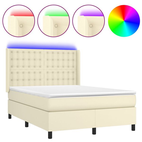vidaXL Box spring postel s matrac&iacute; a LED kr&eacute;mov&aacute; 140x190 cm uměl&aacute; kůže