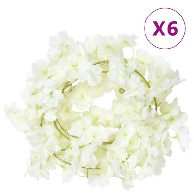 vidaXL Umělé květinové girlandy 6 ks bílé 180 cm