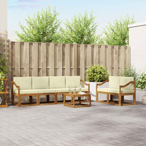 vidaXL Venkovn&iacute; pohovkov&aacute; souprava 7 pcs Přirozen&aacute; a Kr&eacute;mov&aacute;