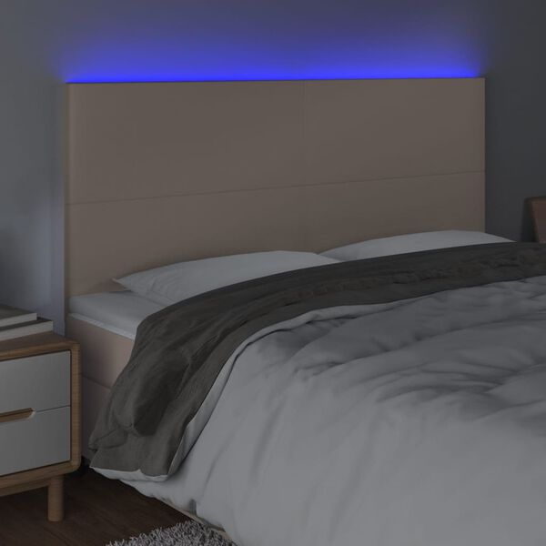 vidaXL Čelo postele s LED cappuccino 180x5x118/128 cm uměl&aacute; kůže