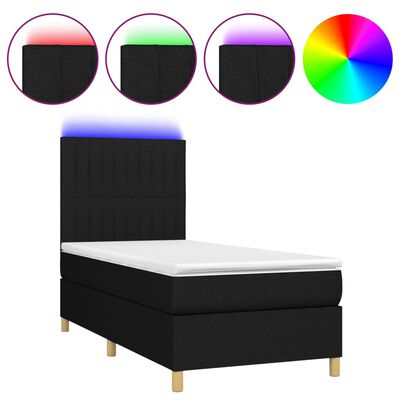 vidaXL Box spring postel s matrací a LED černá 90x190 cm textil