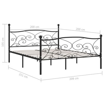 vidaXL Rám postele s laťkovým roštem černý kov 200 x 200 cm