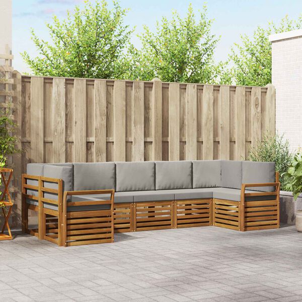 vidaXL Sedac&iacute; soupravy s pol&scaron;t&aacute;řem 7 pcs Př&iacute;rodn&iacute; a světle &scaron;ed&aacute;